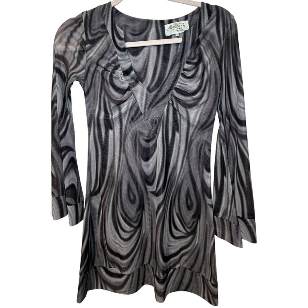 Y2K Gray/Black Abstract V-Neck Long Sleeve Mini Dress